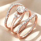 Round-cut gemstone promise ring three-piece set