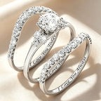 Round-cut gemstone promise ring three-piece set