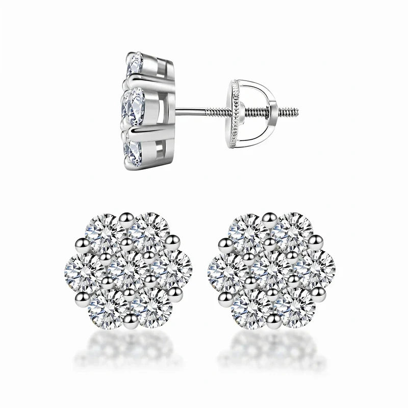 Moissanite Diamond Floral Stud Earrings