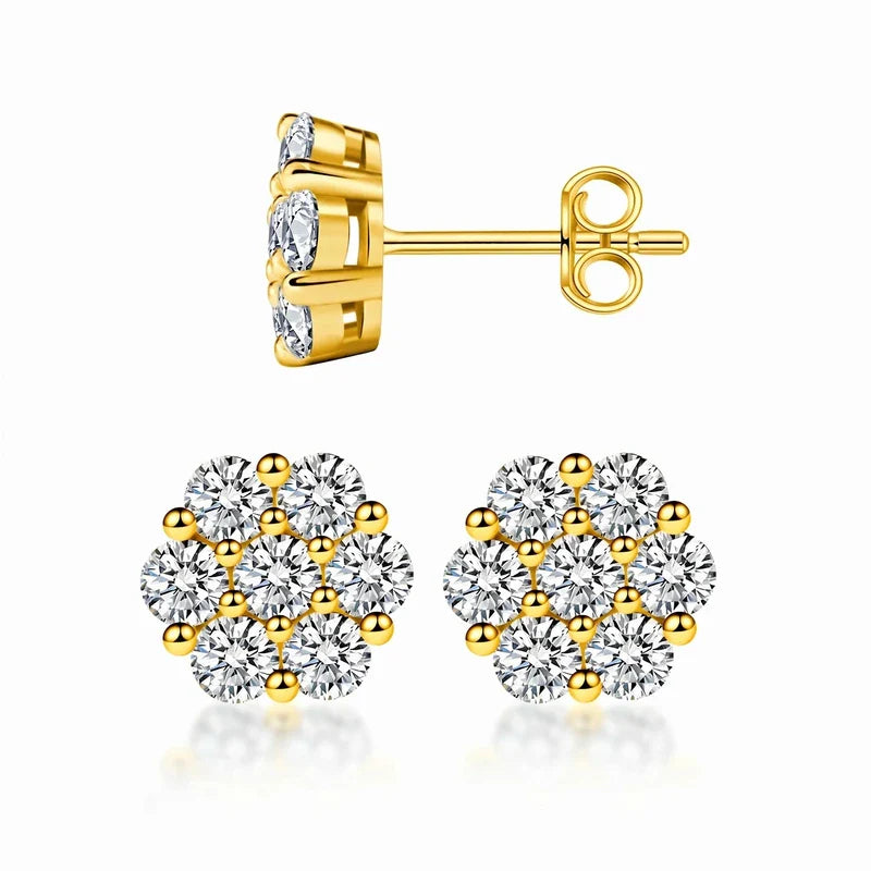 Moissanite Diamond Floral Stud Earrings
