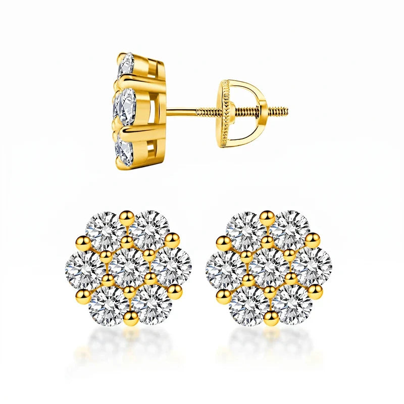 Moissanite Diamond Floral Stud Earrings