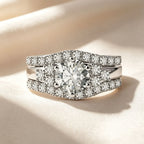 Round-cut gemstone promise ring three-piece set