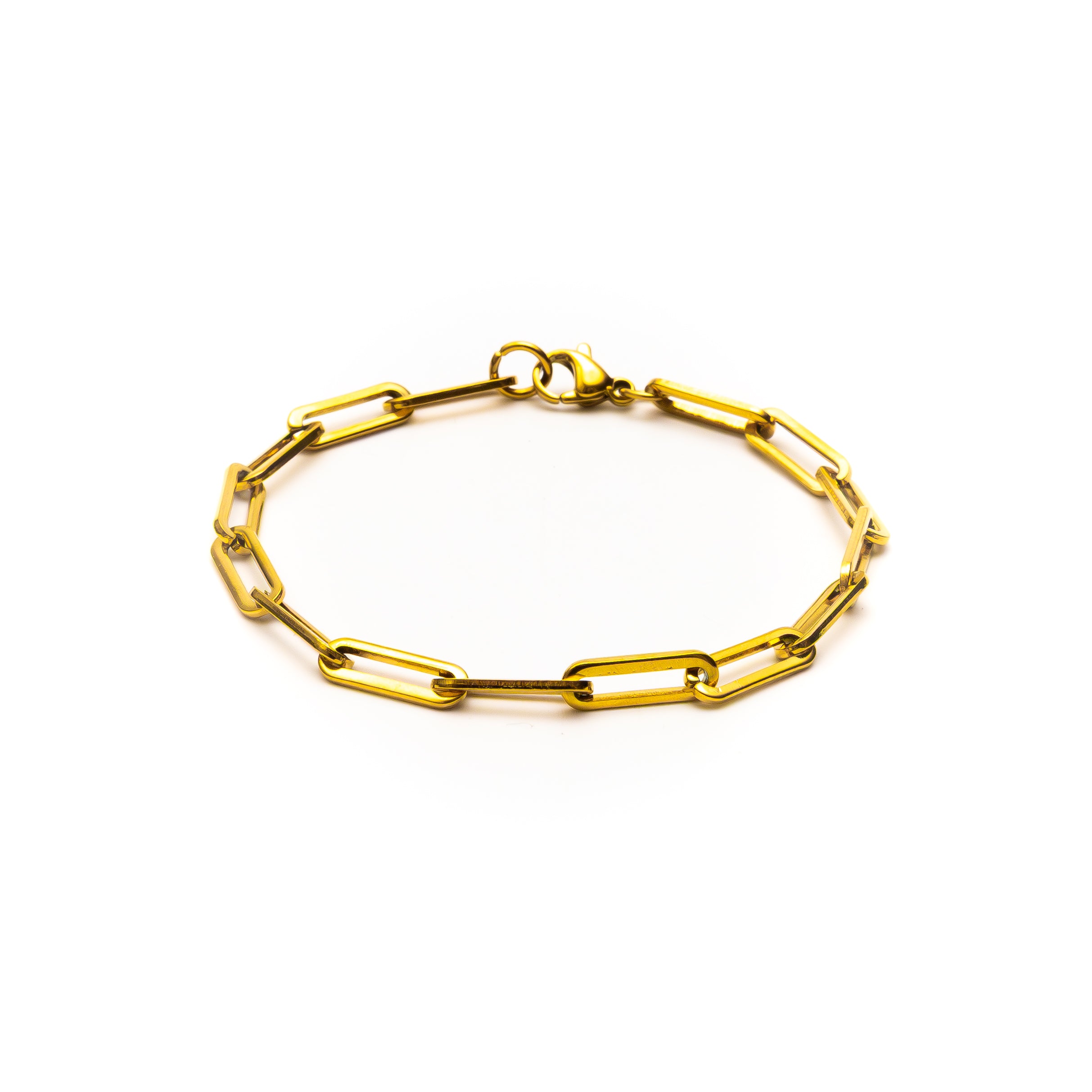 Gold chain bracelet on a white background