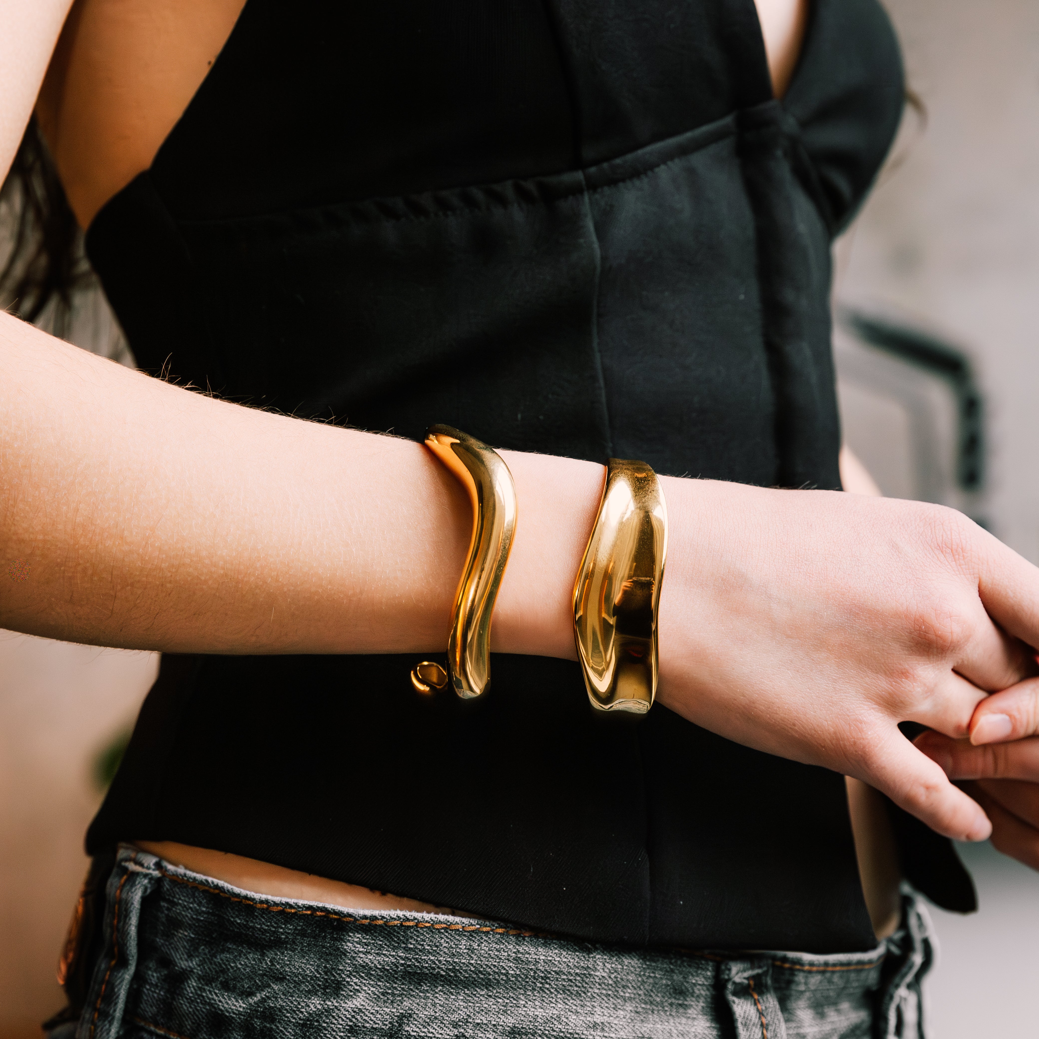 Élan Cuff gold bracelet for women on white background