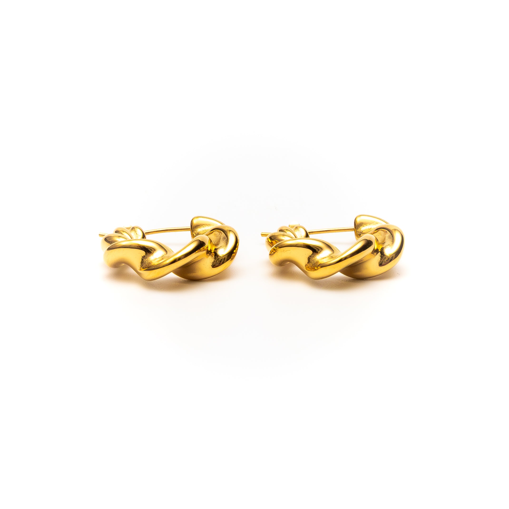 Pair of gold earrings on a white background