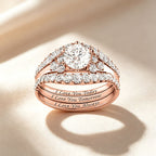 Round-cut gemstone promise ring three-piece set