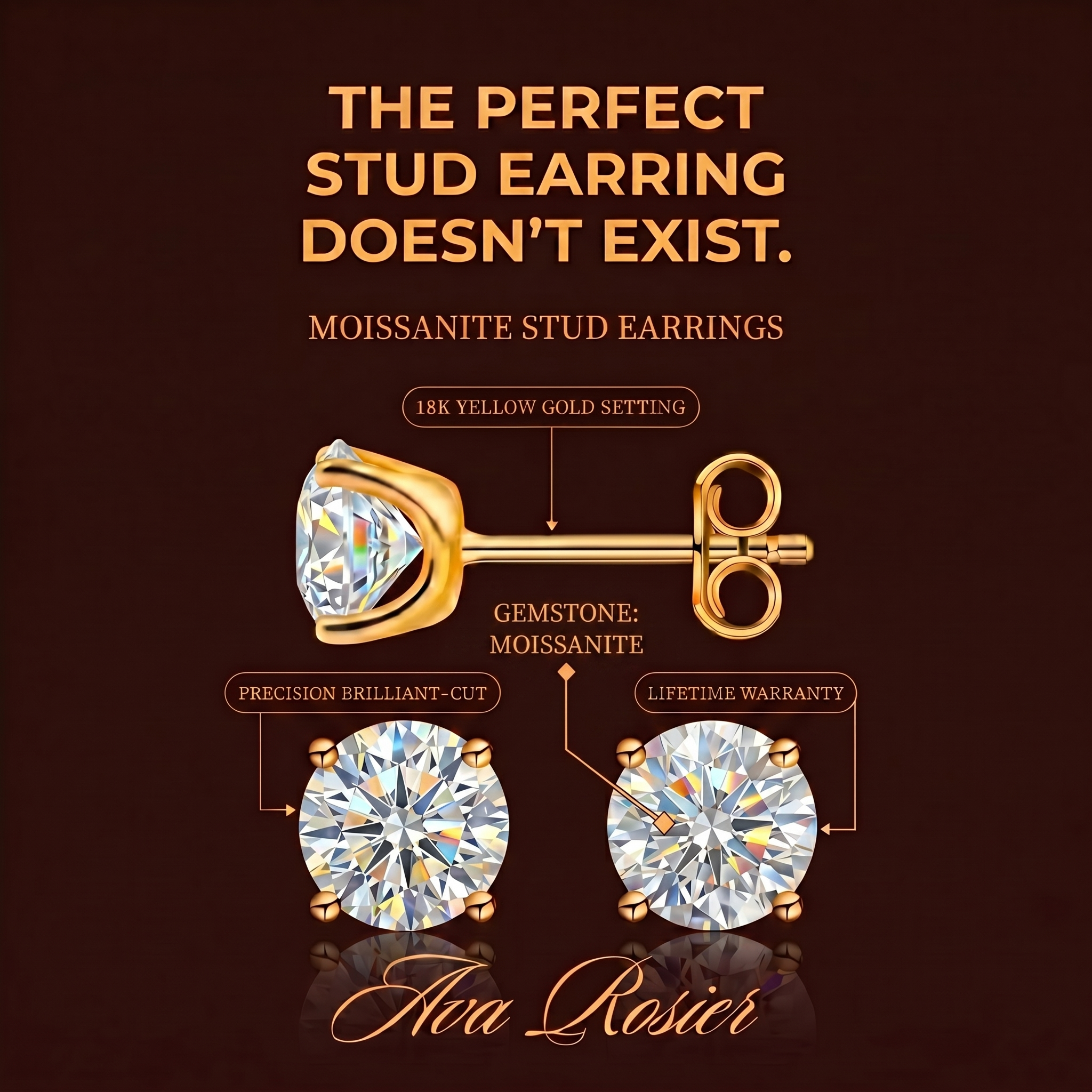 Moissanite Diamond Solataire Stud Earrings